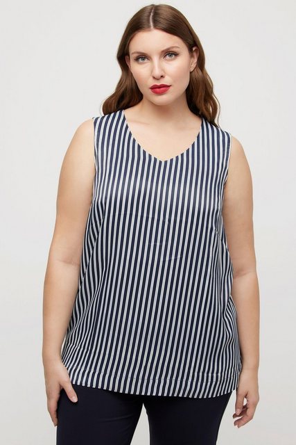 Ulla Popken Spitzenbluse Top Streifen Classic V-Ausschnitt ärmellos günstig online kaufen