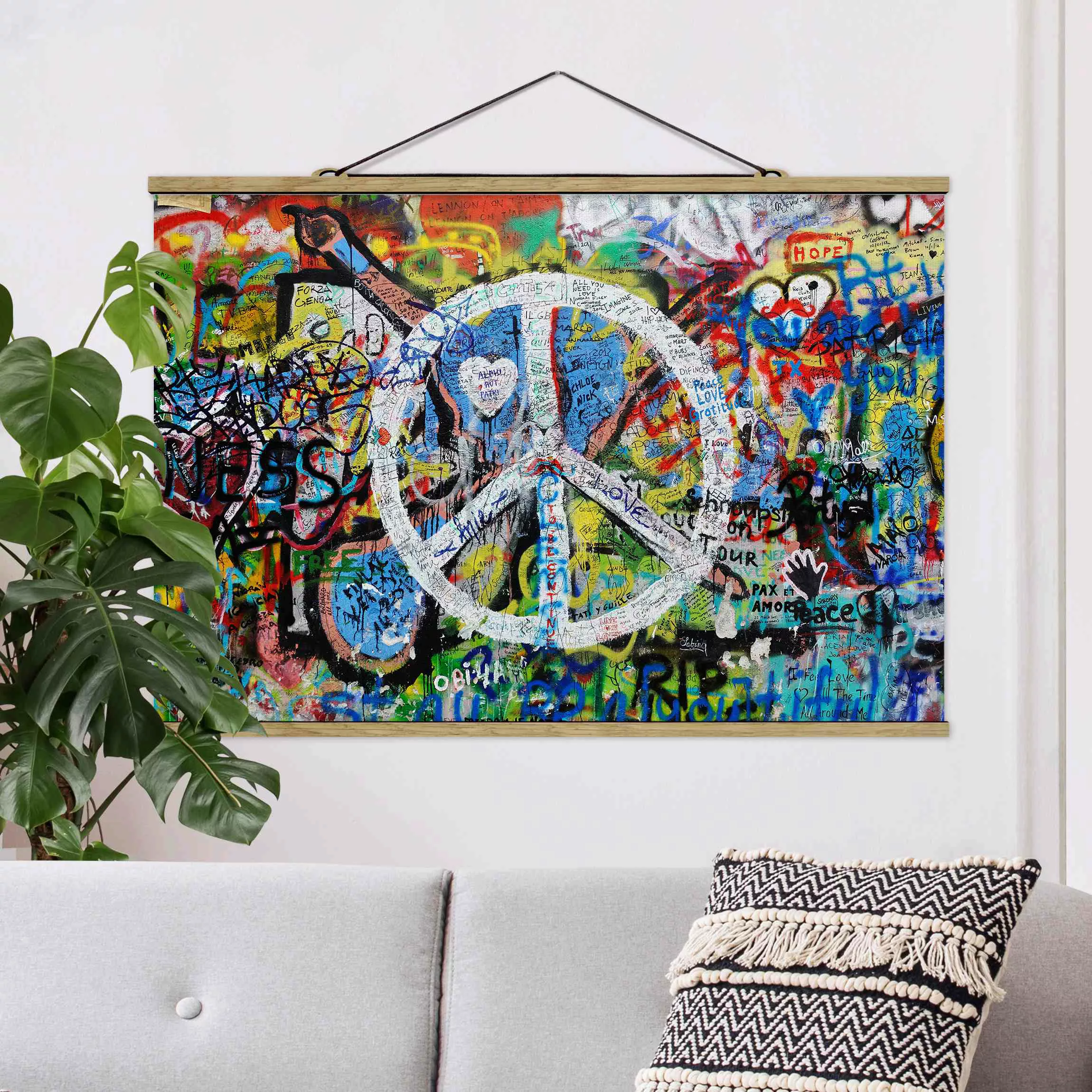 Stoffbild mit Posterleisten Graffiti Wall Peace Sign günstig online kaufen