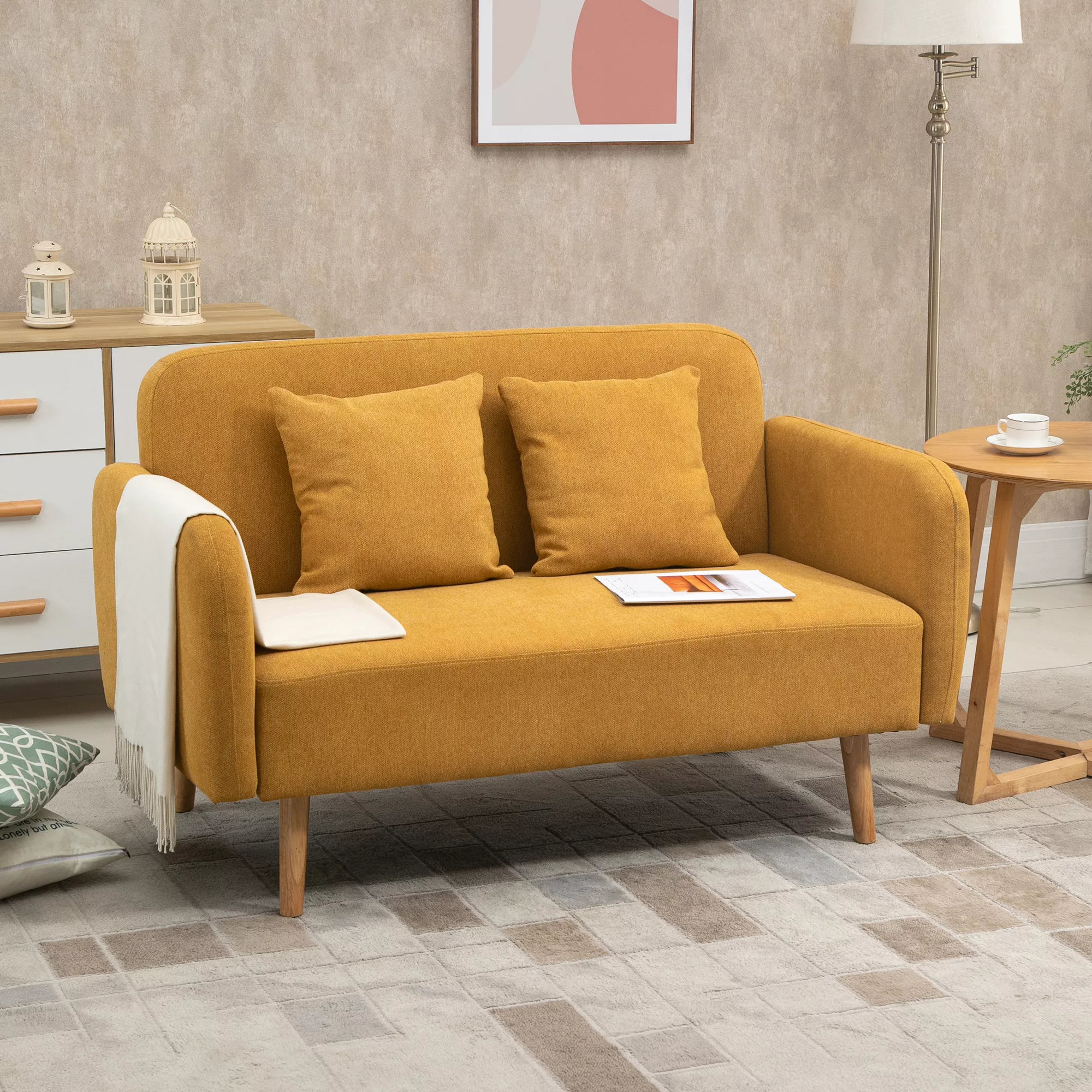 HOMCOM Doppelsofa  Loveseat mit Kissen, einstellbare Fußrasten, samtartiges günstig online kaufen