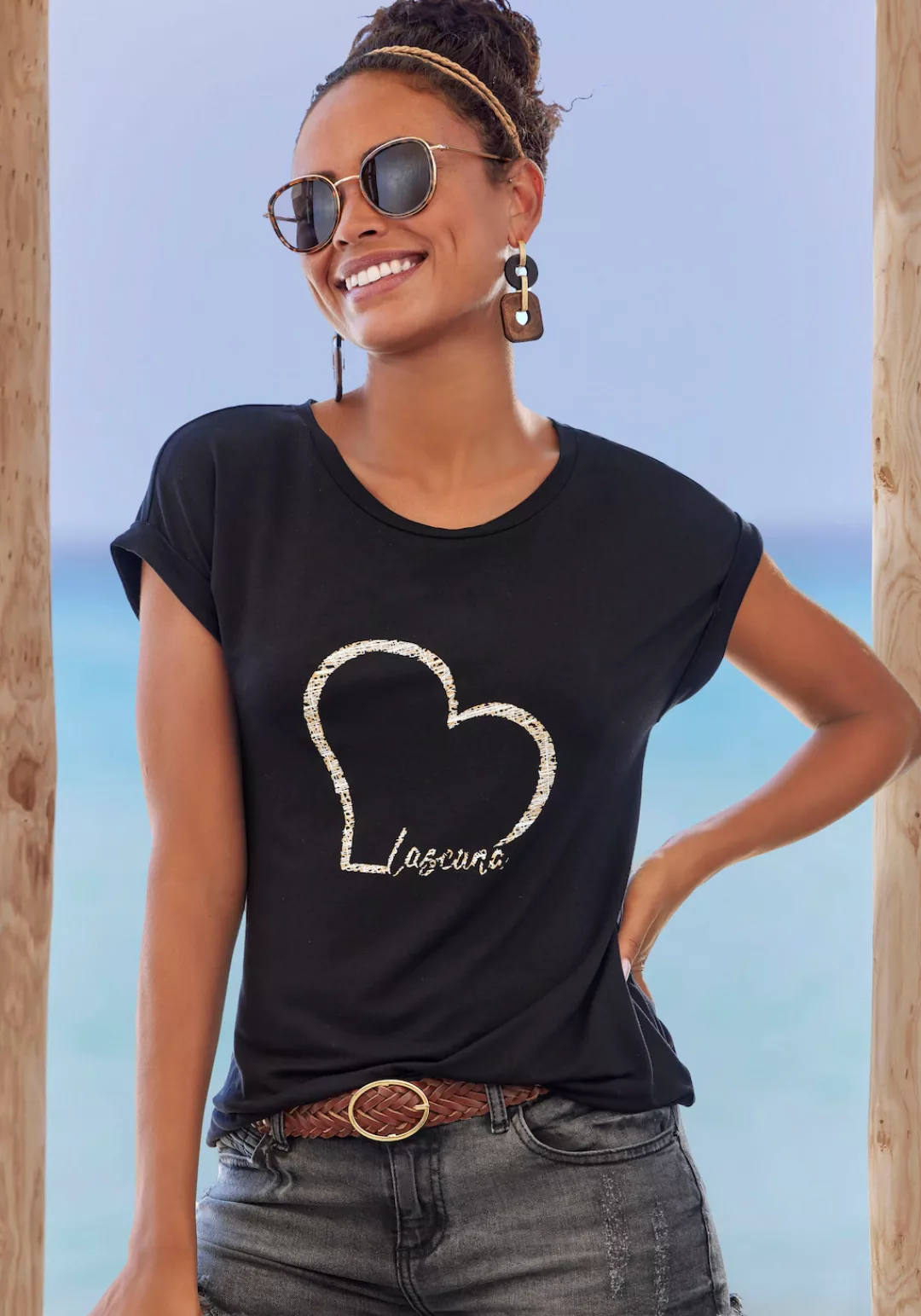 LASCANA T-Shirt, (1 tlg.), mit Logo-Print günstig online kaufen