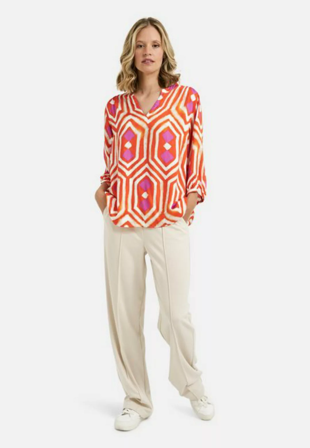 MILANO ZONE Kurzarmbluse Blouse with gathering and stand up collar günstig online kaufen