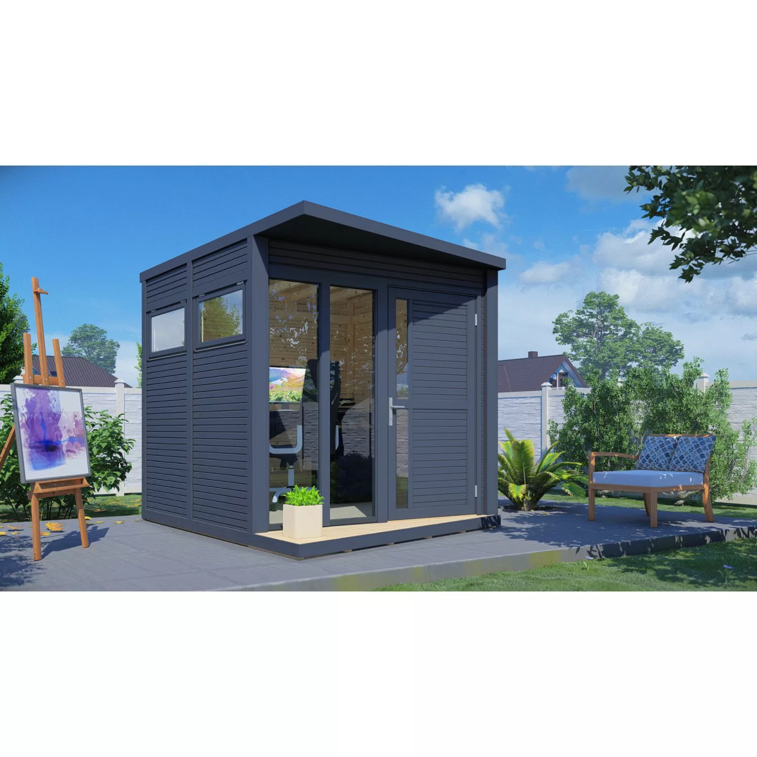 Bertilo Gartenhaus/Gerätehaus Concept Office 297 cm x 234 cm Anthrazit FSC® günstig online kaufen