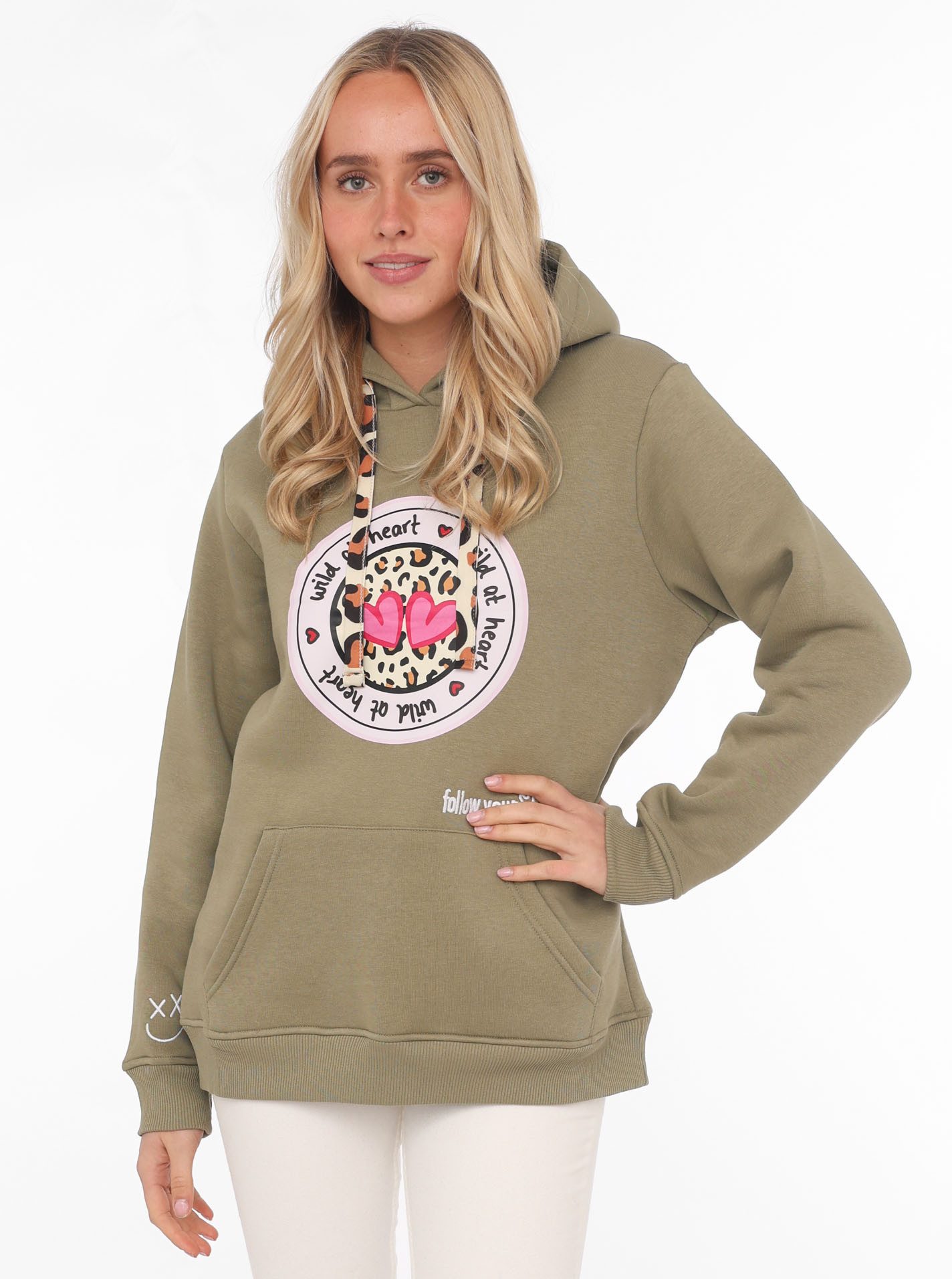Zwillingsherz Hoodie Kapuze, Langarm, Kängurutasche, Leo-Details, günstig online kaufen
