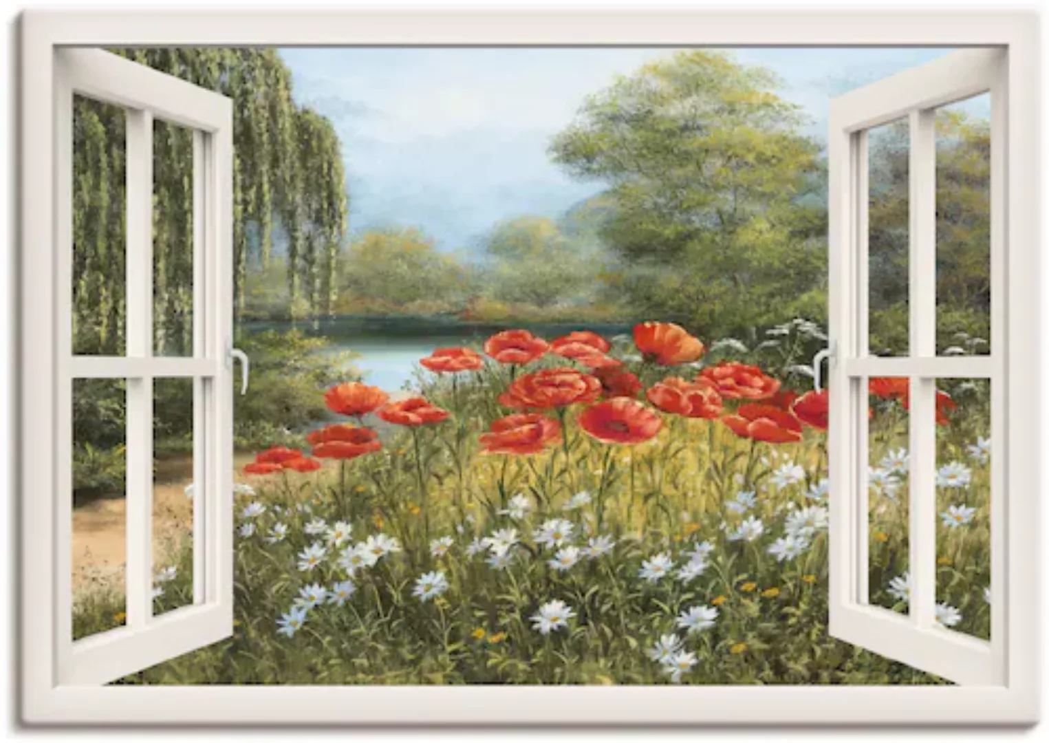 Artland Wandbild "Fensterblick Mohnwiese", Fensterblick, (1 St.), als Leinw günstig online kaufen