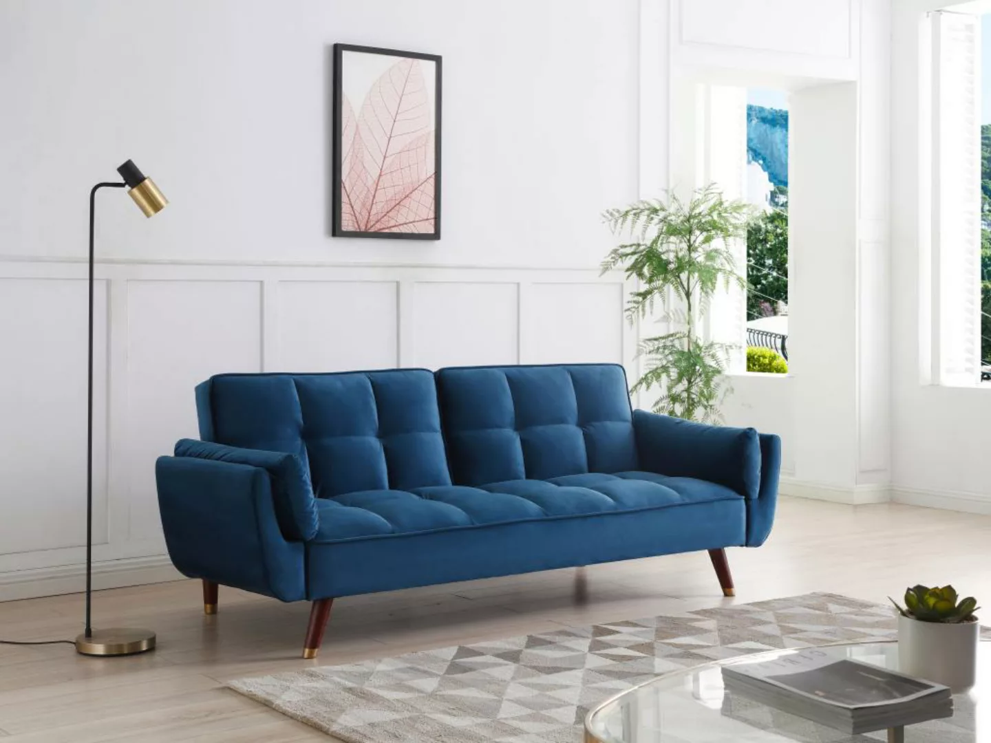 Klappsofa 3-Sitzer mit Schlaffunktion - Samt - Blau - GULCAN günstig online kaufen