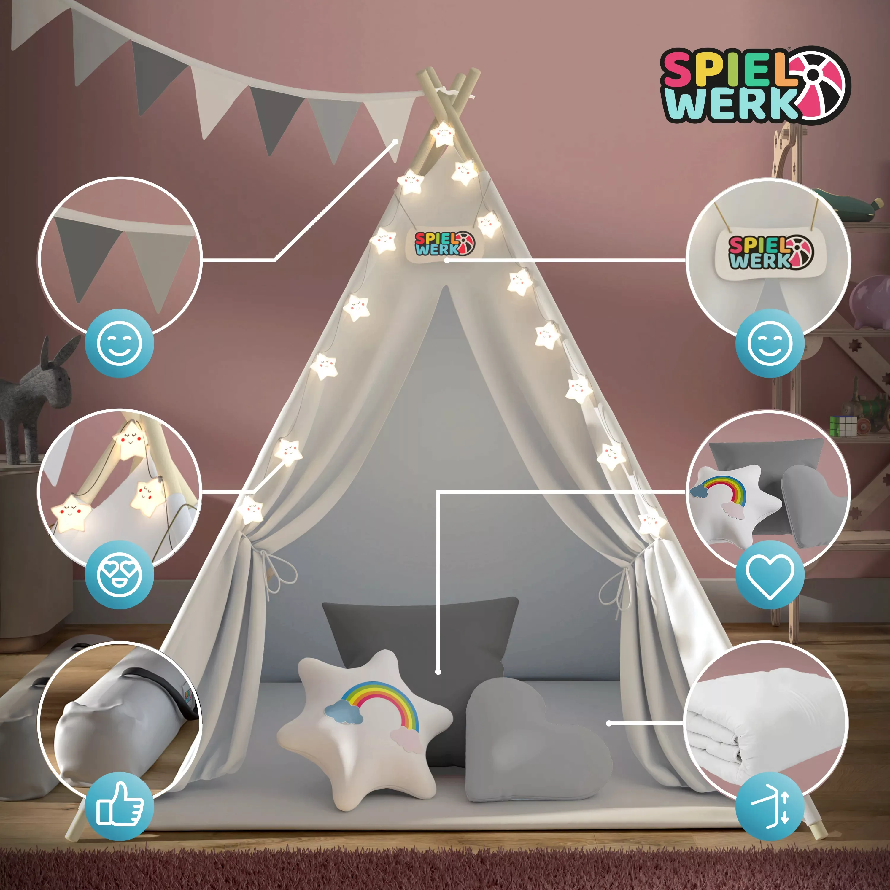 Tipi Spielzelt Weiß 160x130x130cm günstig online kaufen