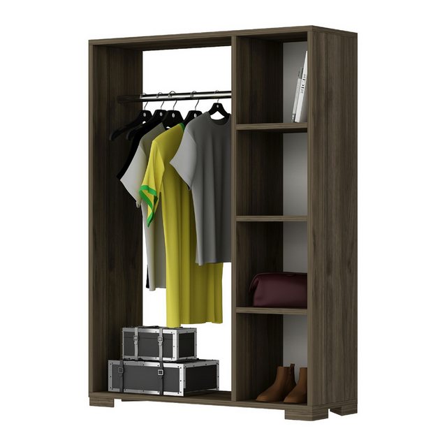 en.casa Kleiderschrank »Nesbyen« mit Garderobenstange Walnuss-Optik günstig online kaufen