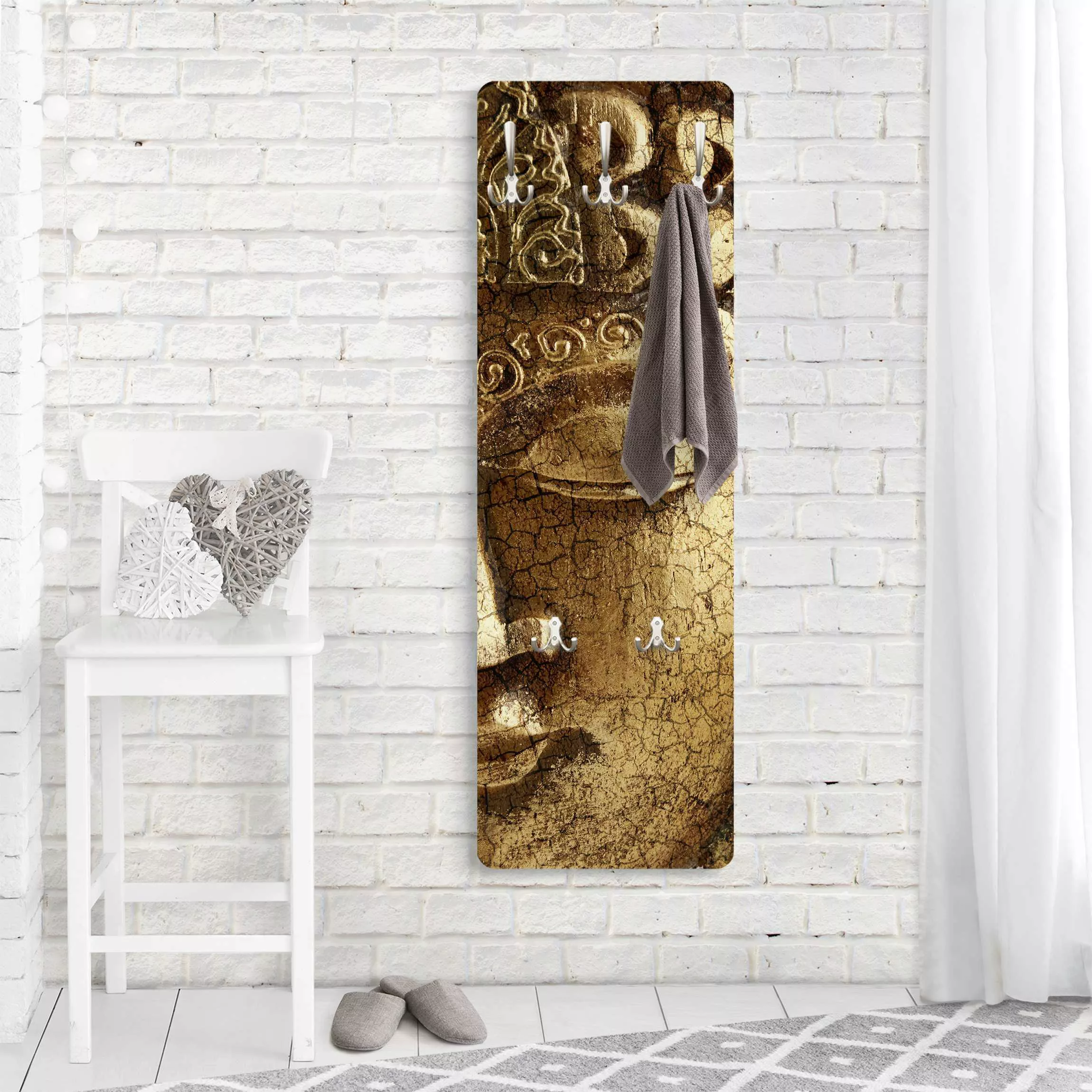 Wandgarderobe Holzpaneel Vintage Buddha günstig online kaufen