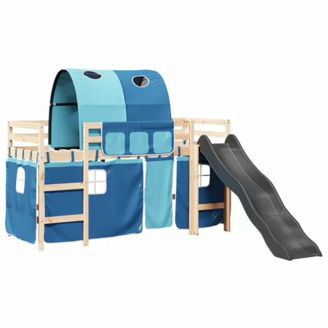 vidaXL Bett Kinderhochbett mit Tunnel Blau 90x190 cm Massivholz Kiefer günstig online kaufen