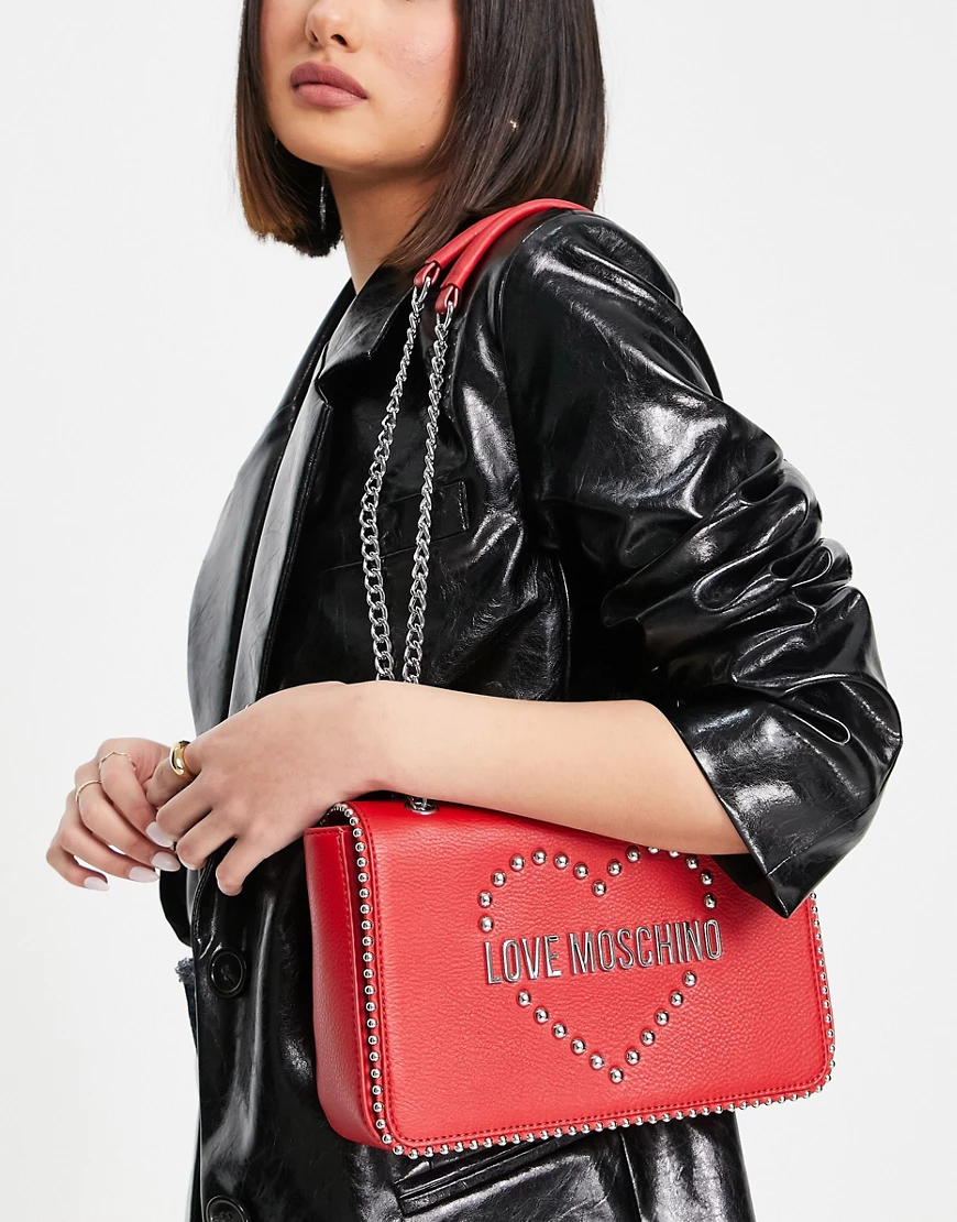 Love Moschino – Rote Schultertasche mit Kettenriemen-Schwarz günstig online kaufen