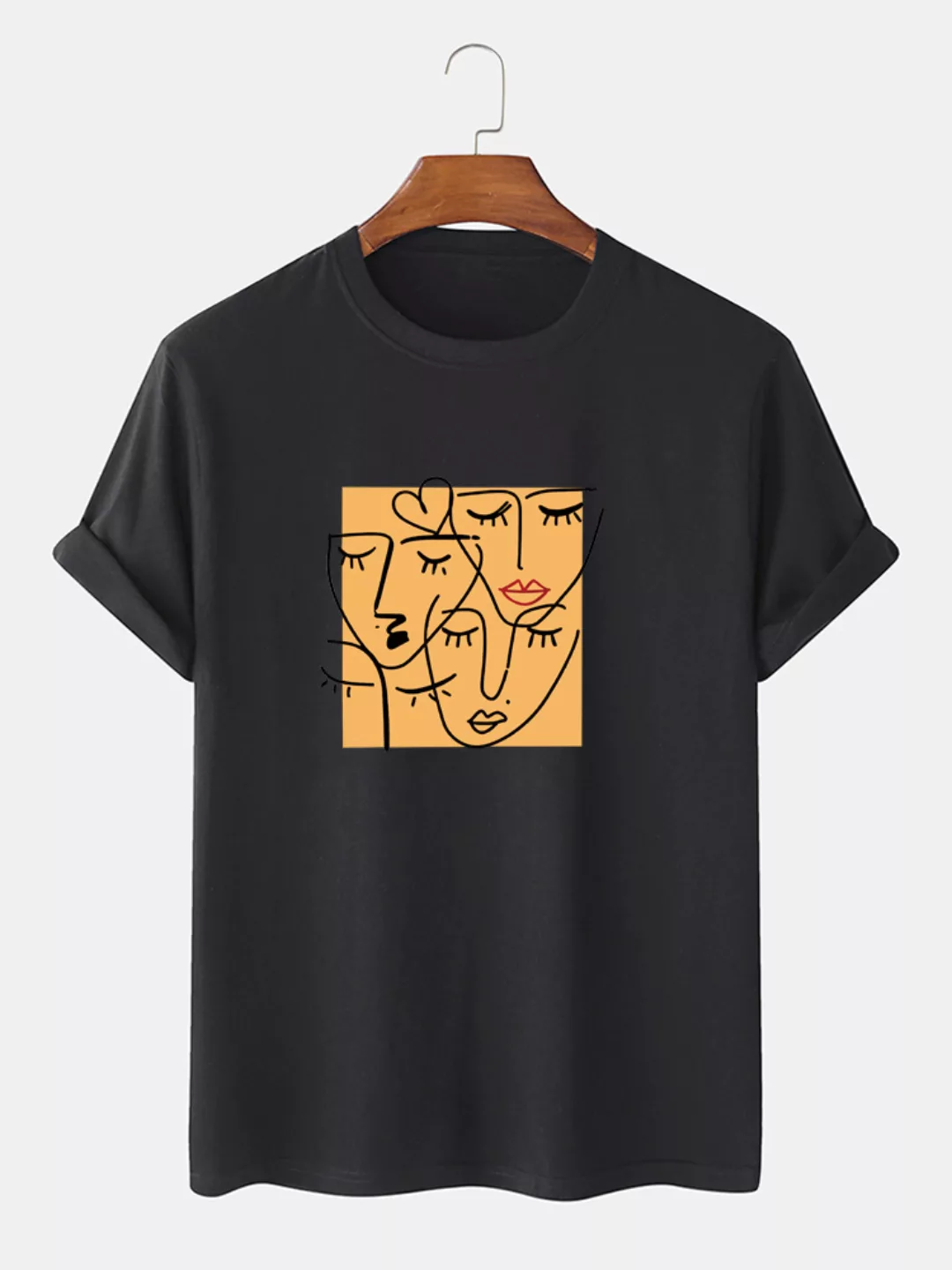 Mens Abstract Figure Print Baumwolle Plain Loose Light Tägliche T-Shirts günstig online kaufen