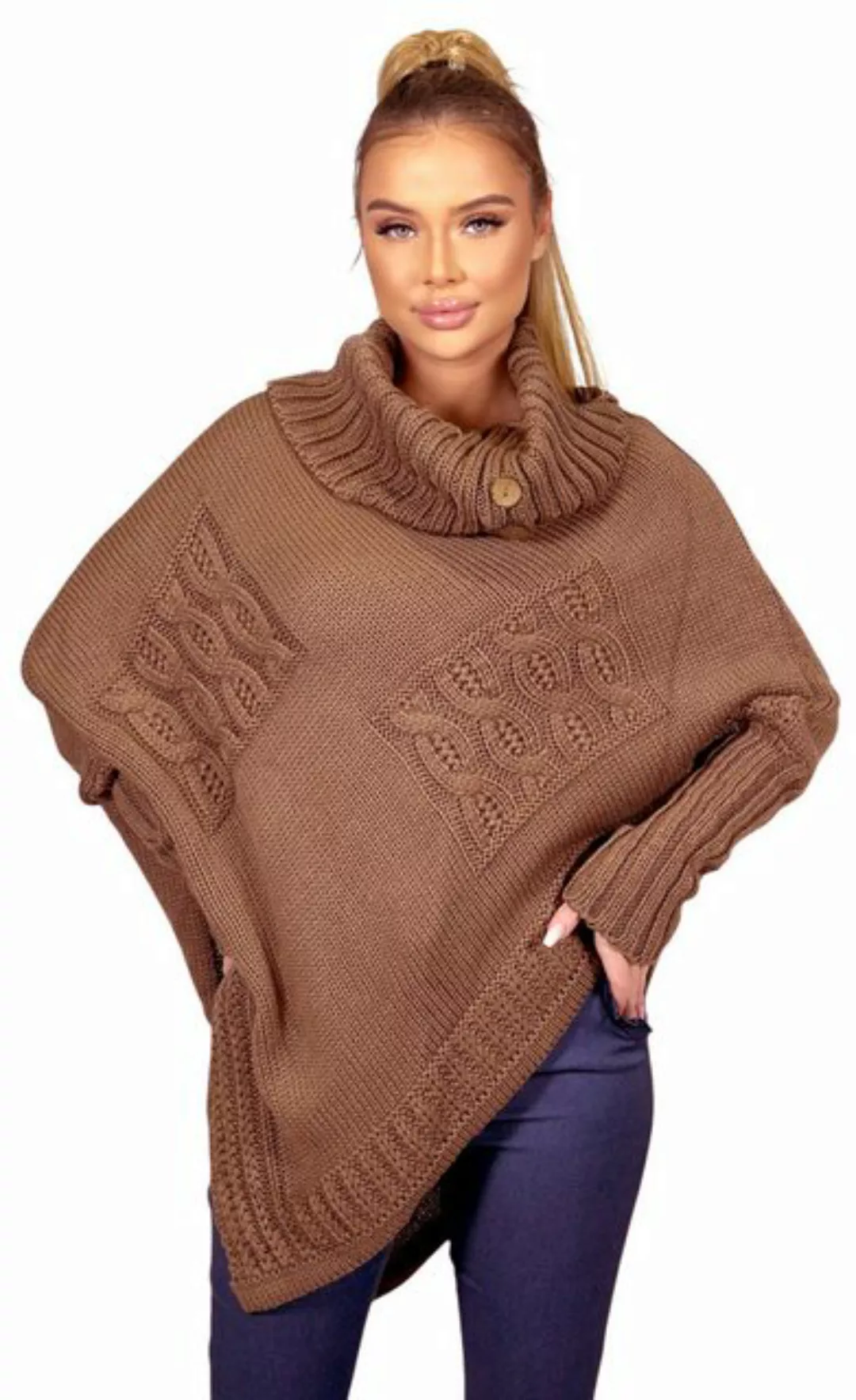 Mississhop Strickponcho Poncho Strick Sweatshirt Pullover Umhang Überwurf M günstig online kaufen