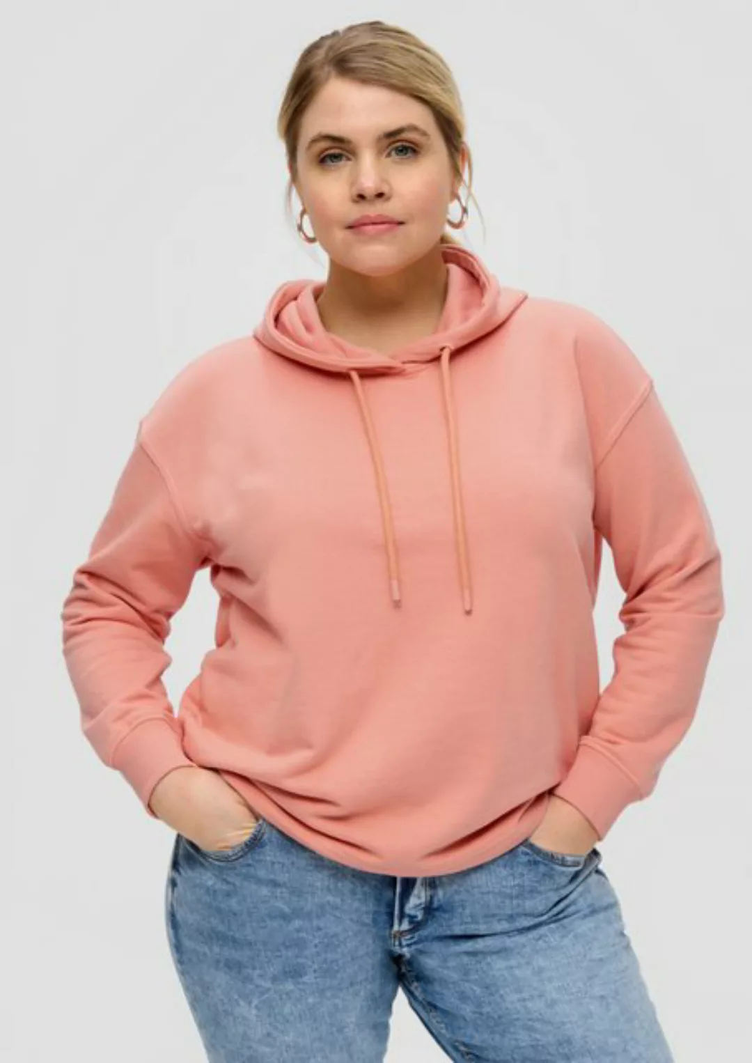 QS Sweatshirt Kapuzensweatshirt mit überschnittener Schulter Logo günstig online kaufen