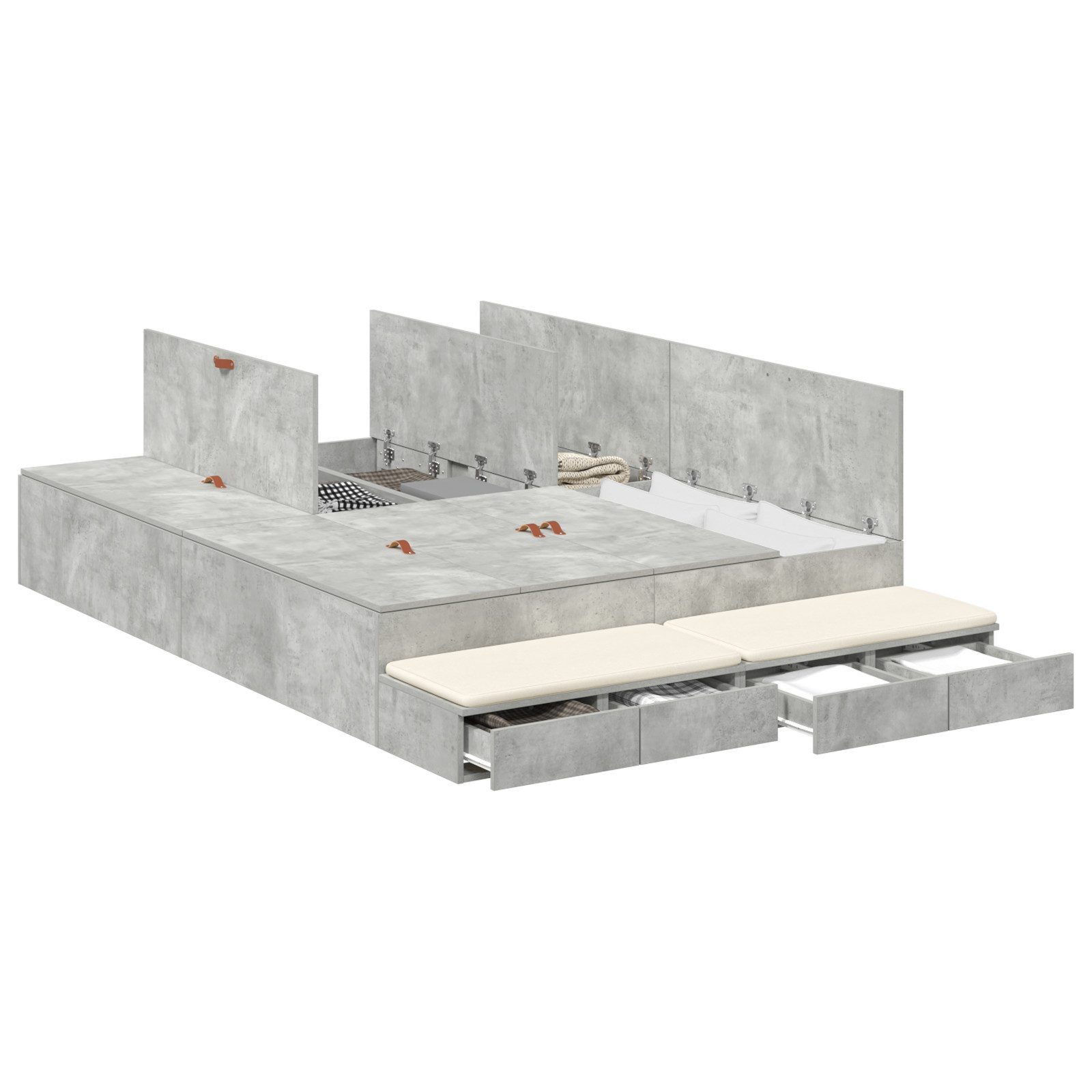 vidaXL Bett Bettgestell mit Stauraum Beton günstig online kaufen