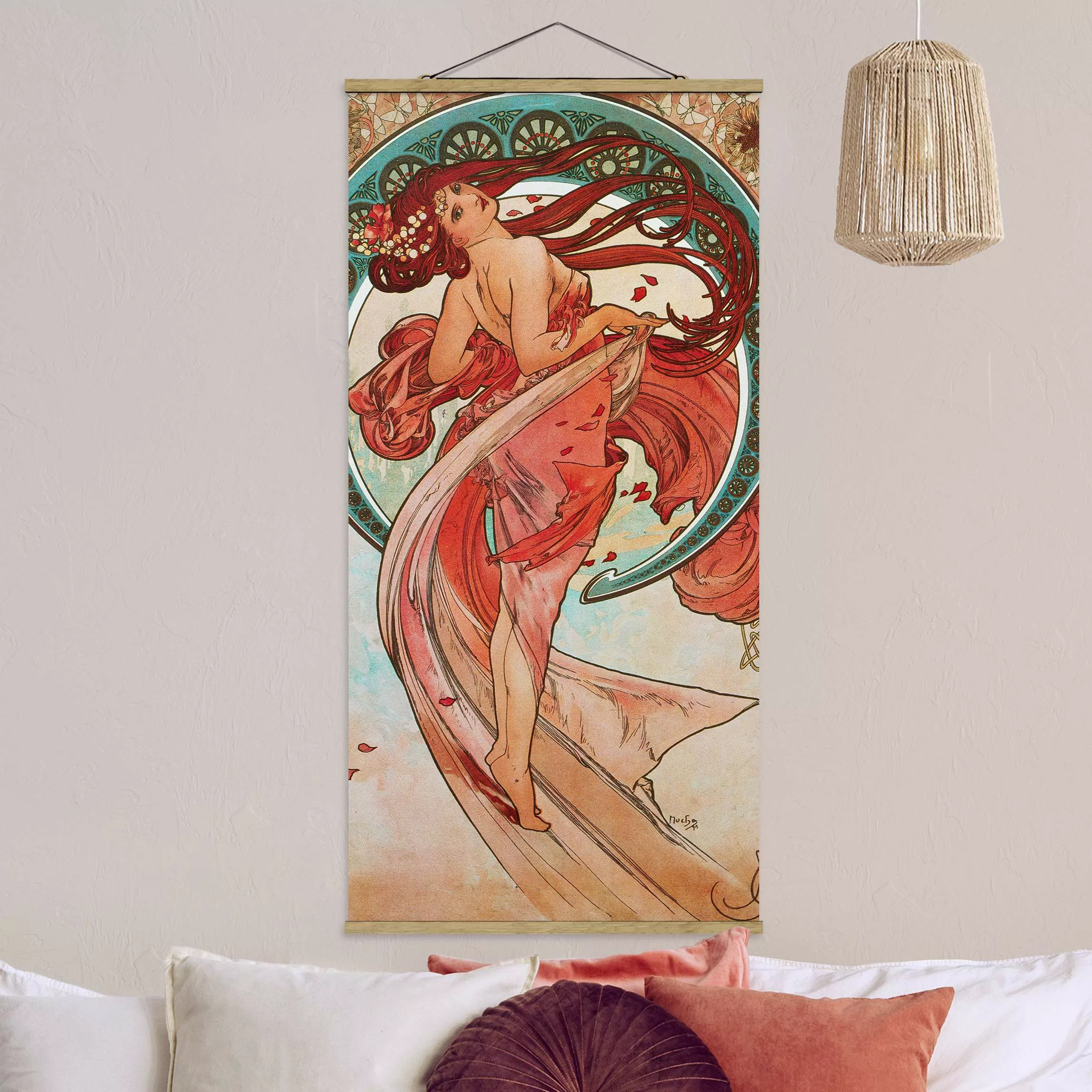 Stoffbild Kunstdruck mit Posterleisten - Hochformat Alfons Mucha - Vier Kün günstig online kaufen
