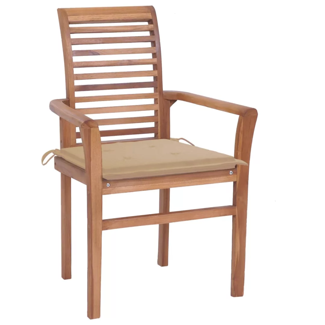 Essstühle 4 Stk. Mit Beige Kissen Massivholz Teak günstig online kaufen