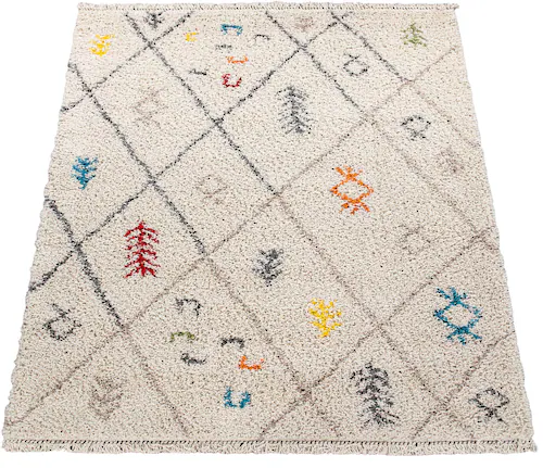 Paco Home Hochflor-Teppich »Wooly 285«, rechteckig, Berber Design, Rauten M günstig online kaufen