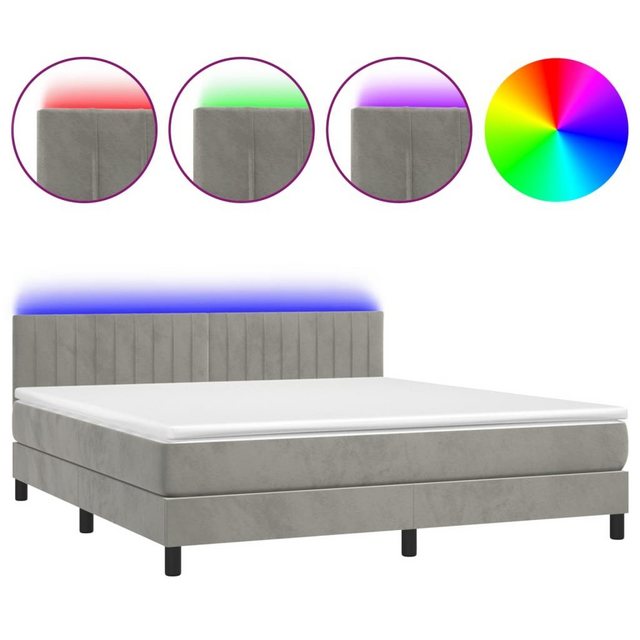 vidaXL Bettgestell Boxspringbett mit Matratze LED Hellgrau 160x200 cm Samt günstig online kaufen