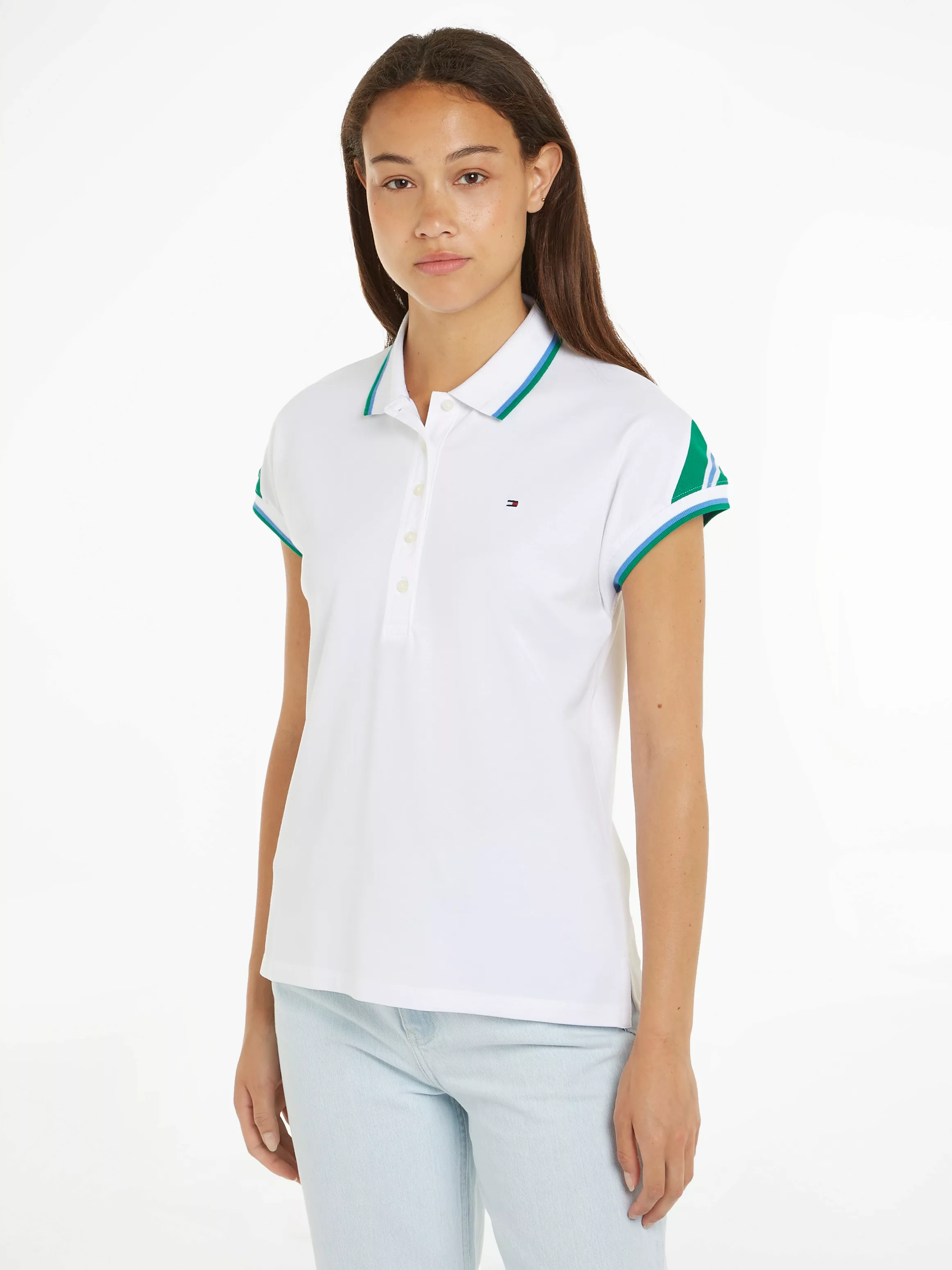 Tommy Hilfiger Poloshirt REG STRIPE SLV POLO CAP SLEEVE mit kontrastfarbene günstig online kaufen