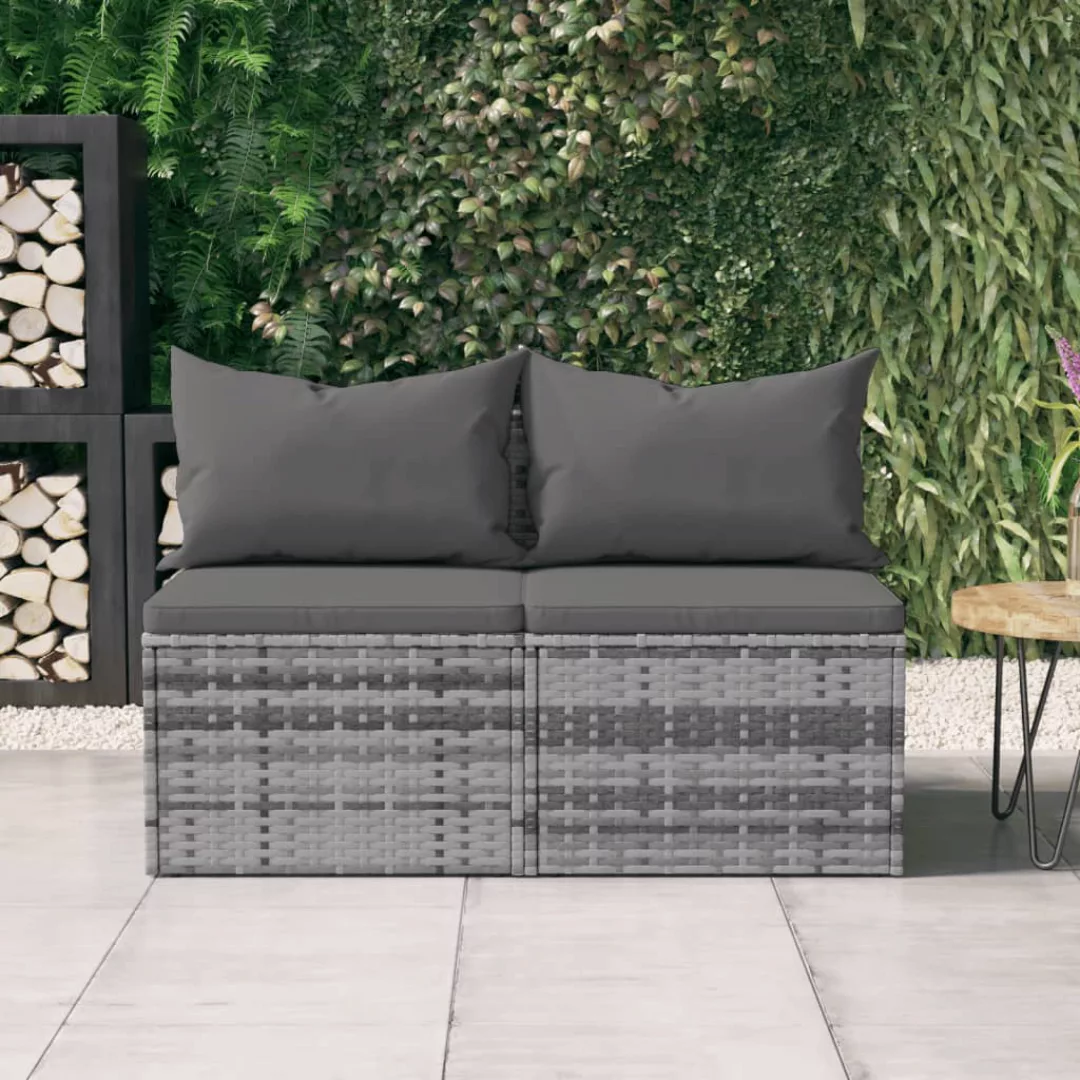 Vidaxl Garten-mittelsofas Mit Kissen 2 Stk. Grau Poly Rattan günstig online kaufen