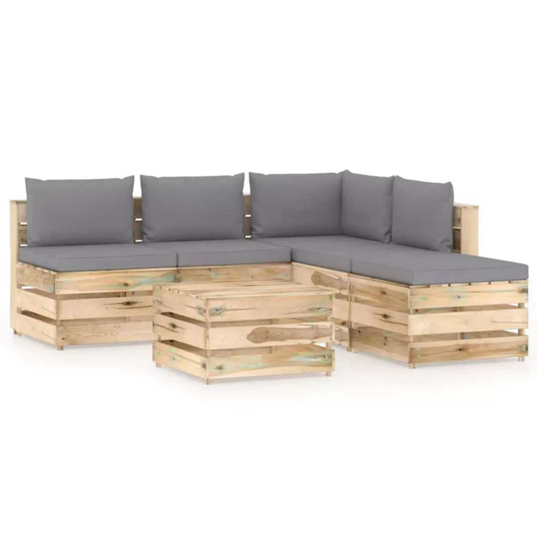 6-tlg. Garten-lounge-set Mit Kissen Grün Imprägniertes Holz günstig online kaufen