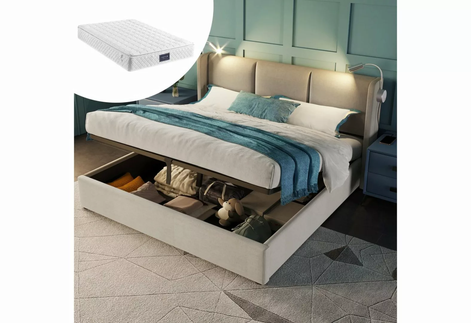 REDOM Polsterbett Doppelbett Stauraumbett Bett (160x200 mit lattenrost(Inkl günstig online kaufen