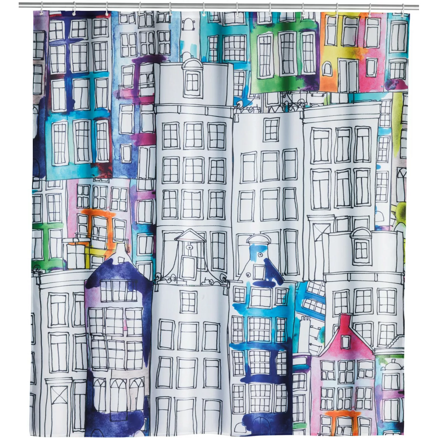 WENKO Duschvorhang Sunny City, Textil (Polyester), 180 x 200 cm, waschbar m günstig online kaufen