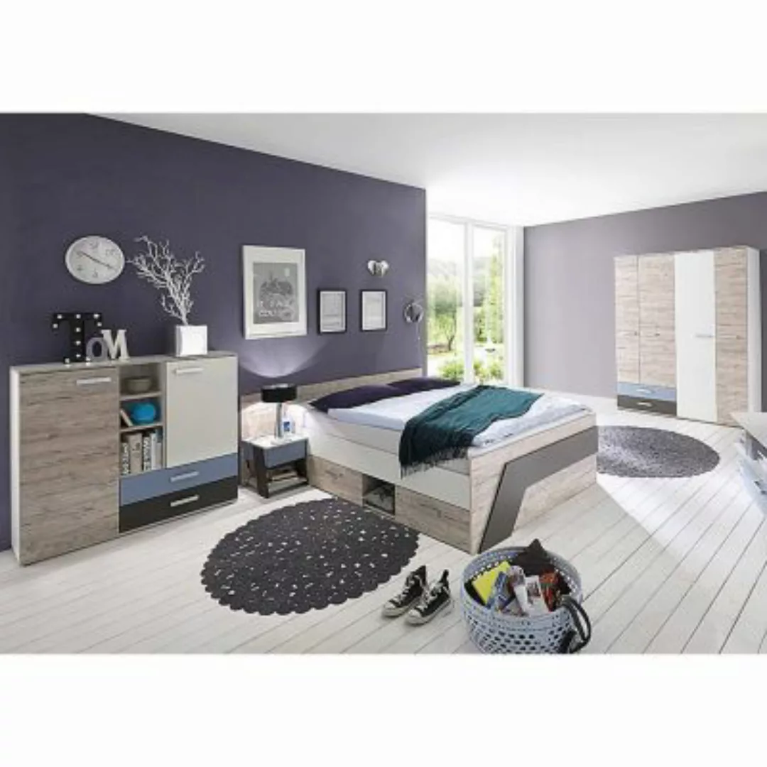 Lomadox Jugendzimmer Set mit Bett 140x200 cm 4-teilig LEEDS-10 in Sandeiche günstig online kaufen