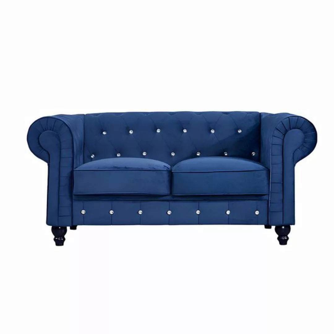 Xlmoebel 2-Sitzer Traditionelle Sofa 2 Sitzer aus blauem Chesterfield-Stoff günstig online kaufen