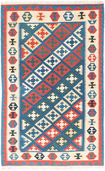 morgenland Wollteppich »Kelim Fars Nomadisch Blu 185 x 112 cm«, rechteckig, günstig online kaufen