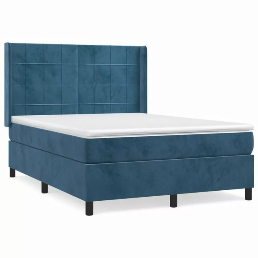 vidaXL Boxspringbett Boxspringbett mit Matratze Dunkelblau 140x200 cm Samt günstig online kaufen