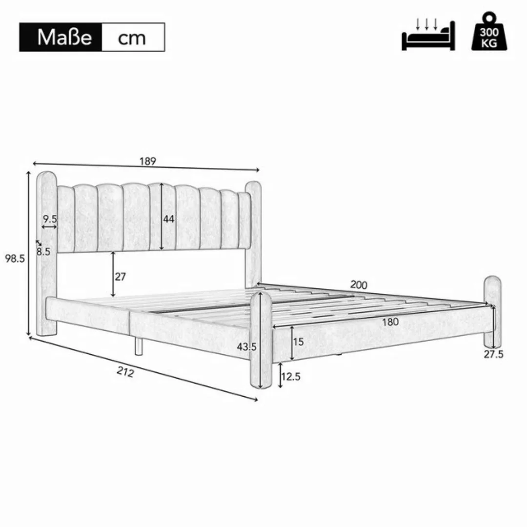 Fangqi Polsterbett 140/160/180*200cm mit Lattenrost und Kopfteil,Samt,Beige günstig online kaufen