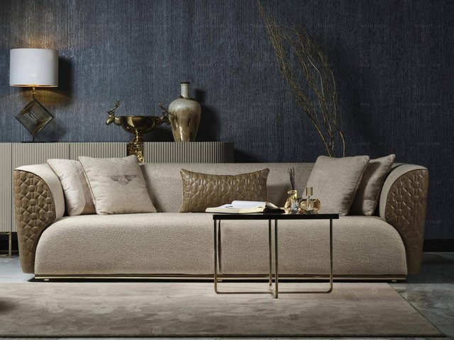 Xlmoebel Sofa Zeitgemäßes Dreisitzer-Sofa in Beige aus Stoff - Polstersofa günstig online kaufen