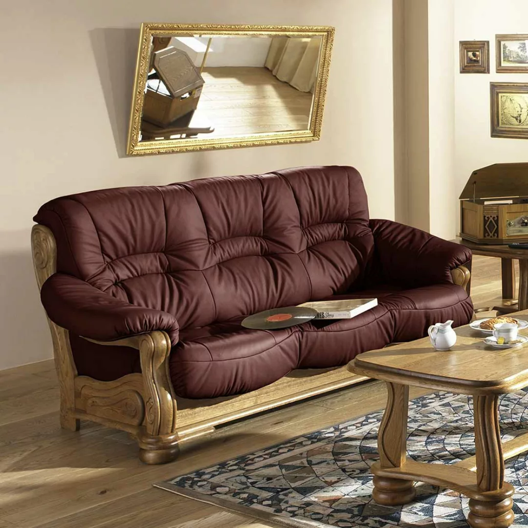 Leder Sofa Rot Eiche rustikal Made in Germany Federkern günstig online kaufen