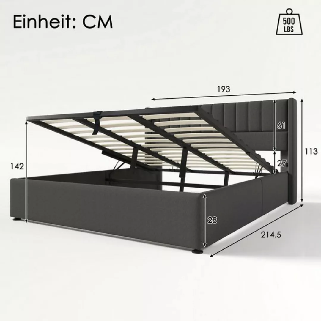 WISHDOR Polsterbett Stauraumbett Doppelbett Hydraulisches Bett (180x200cm L günstig online kaufen