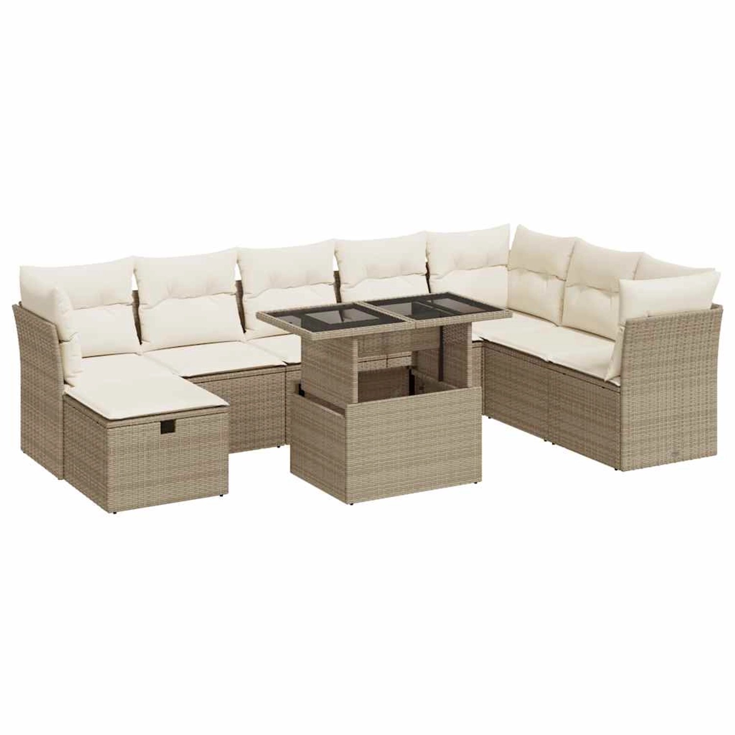 vidaXL 9-Tlg Garten-Sofagarnitur mit Kissen Beige Poly Rattan 3327798 günstig online kaufen