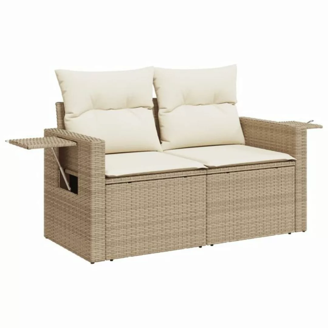 vidaXL Loungesofa Gartensofa mit Kissen 2-Sitzer Beige Poly Rattan, 1 Teile günstig online kaufen