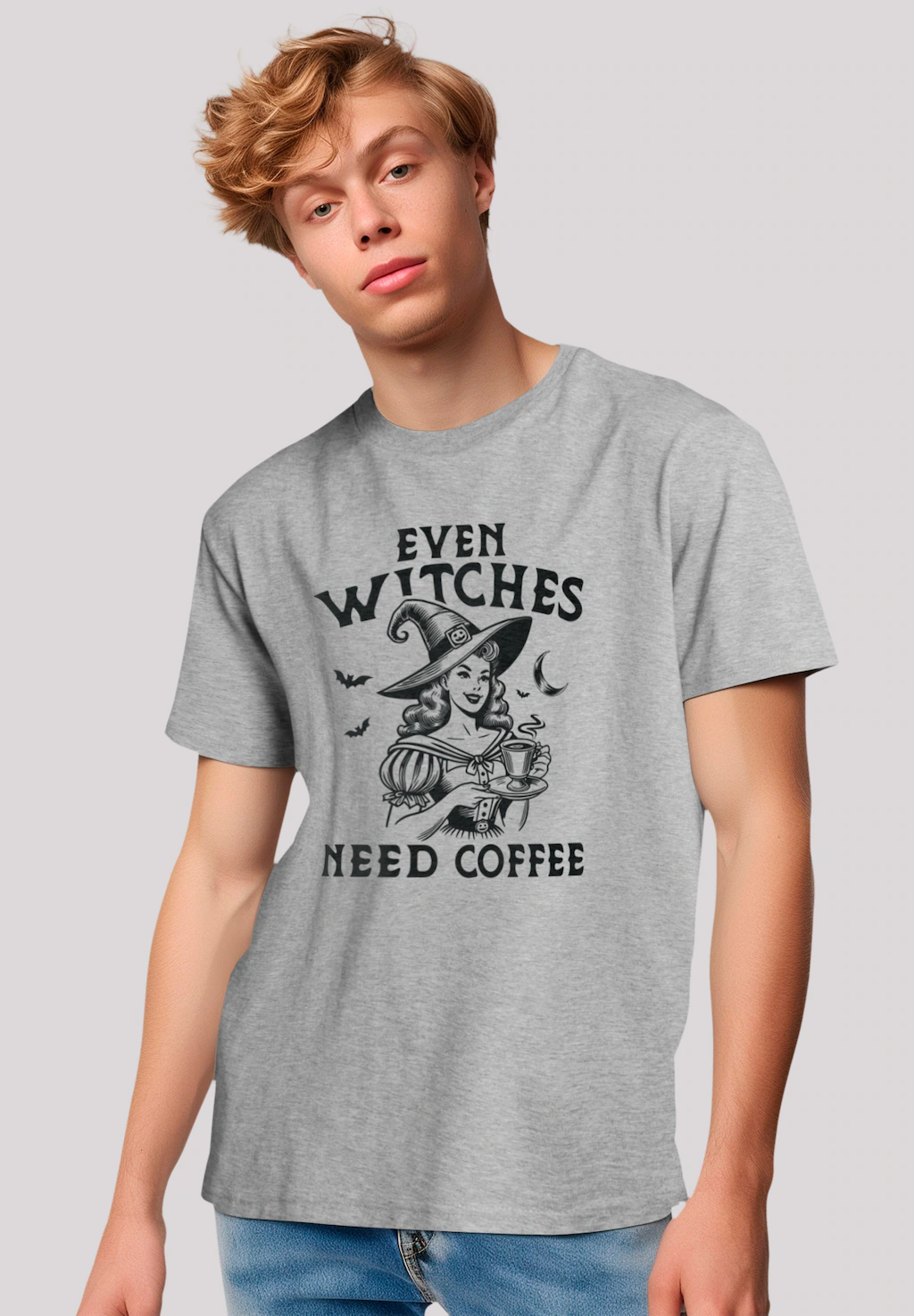 F4NT4STIC T-Shirt "Halloween Witch even witches need coffee", Premium Quali günstig online kaufen