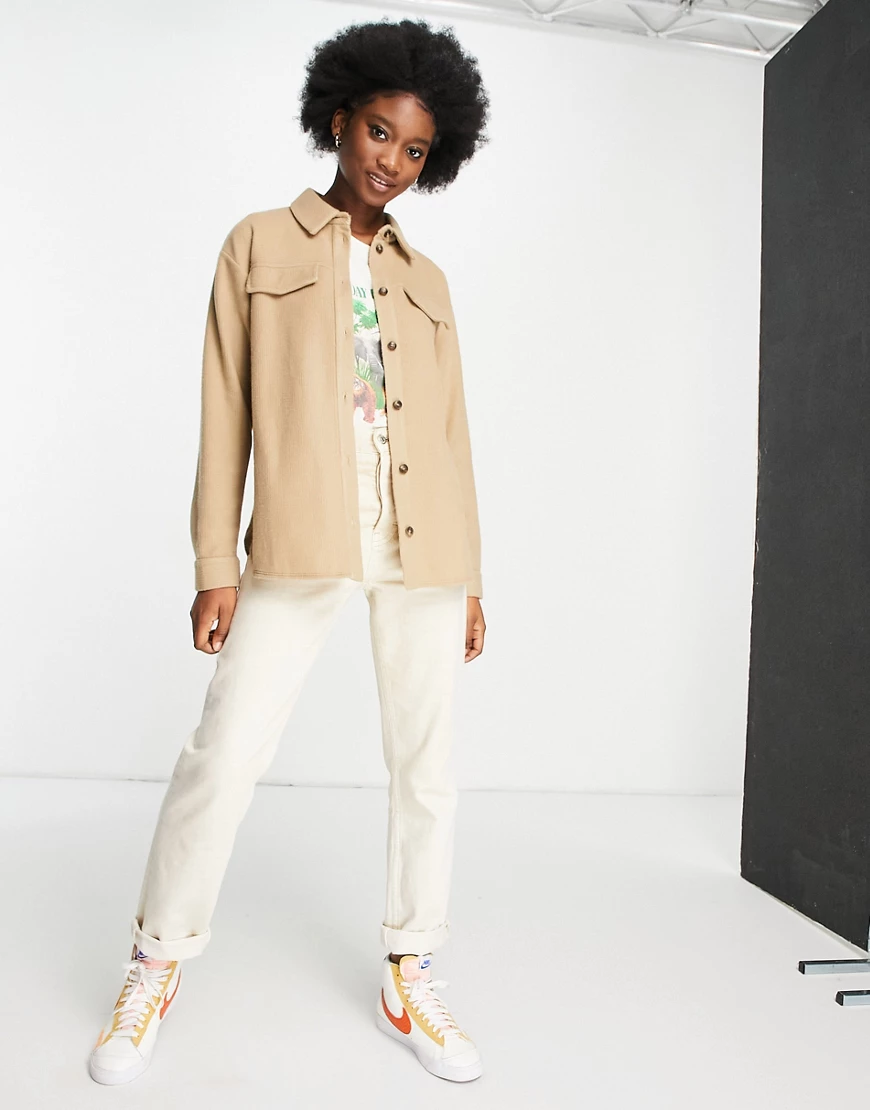 ASOS DESIGN – Flauschige Anzug-Hemdjacke in Camel, Kombiteil-Neutral günstig online kaufen