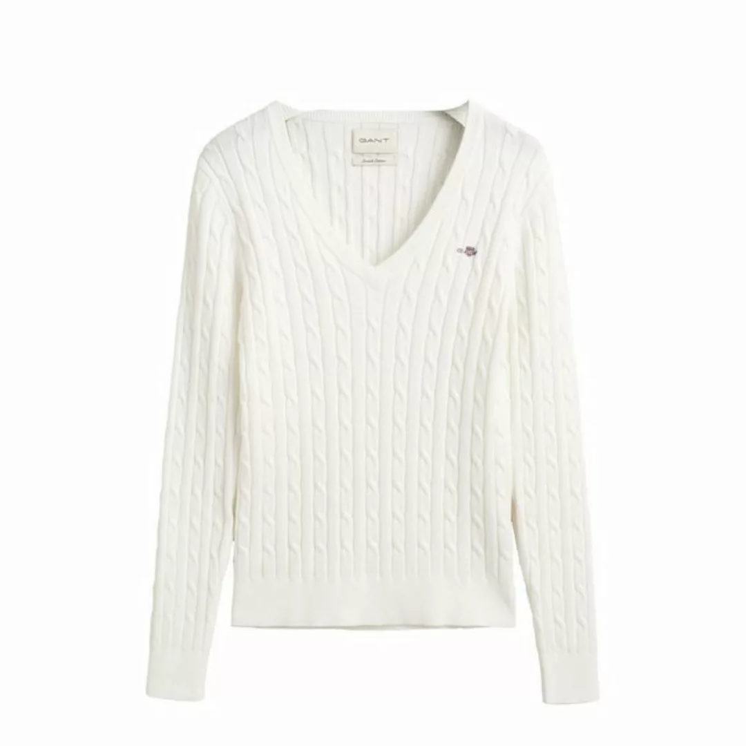 Gant V-Ausschnitt-Pullover 4800101 Damen Pullover mit Zopfstrickmuster günstig online kaufen