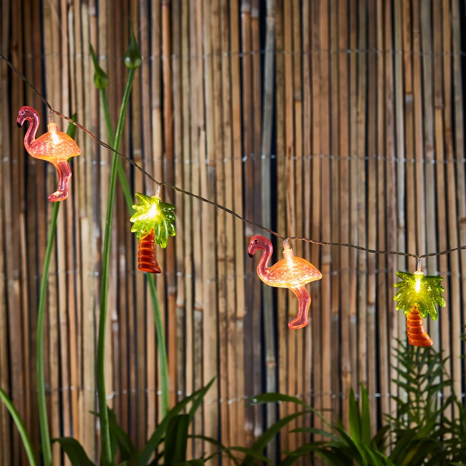 10er LED Lichterkette Flamingos & Palmen günstig online kaufen