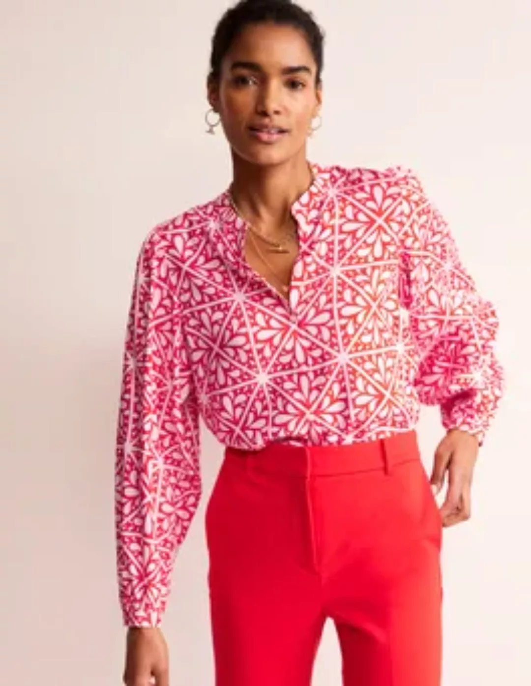 Bluse mit Blousonärmeln Damen Boden, Flame Scarlet, Florales Mosaik günstig online kaufen