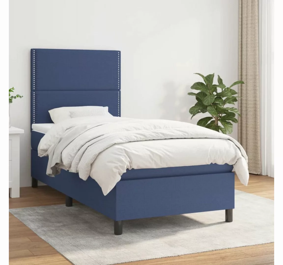 vidaXL Boxspringbett Boxspringbett mit Matratze Blau 90x200 cm Stoff Bett B günstig online kaufen