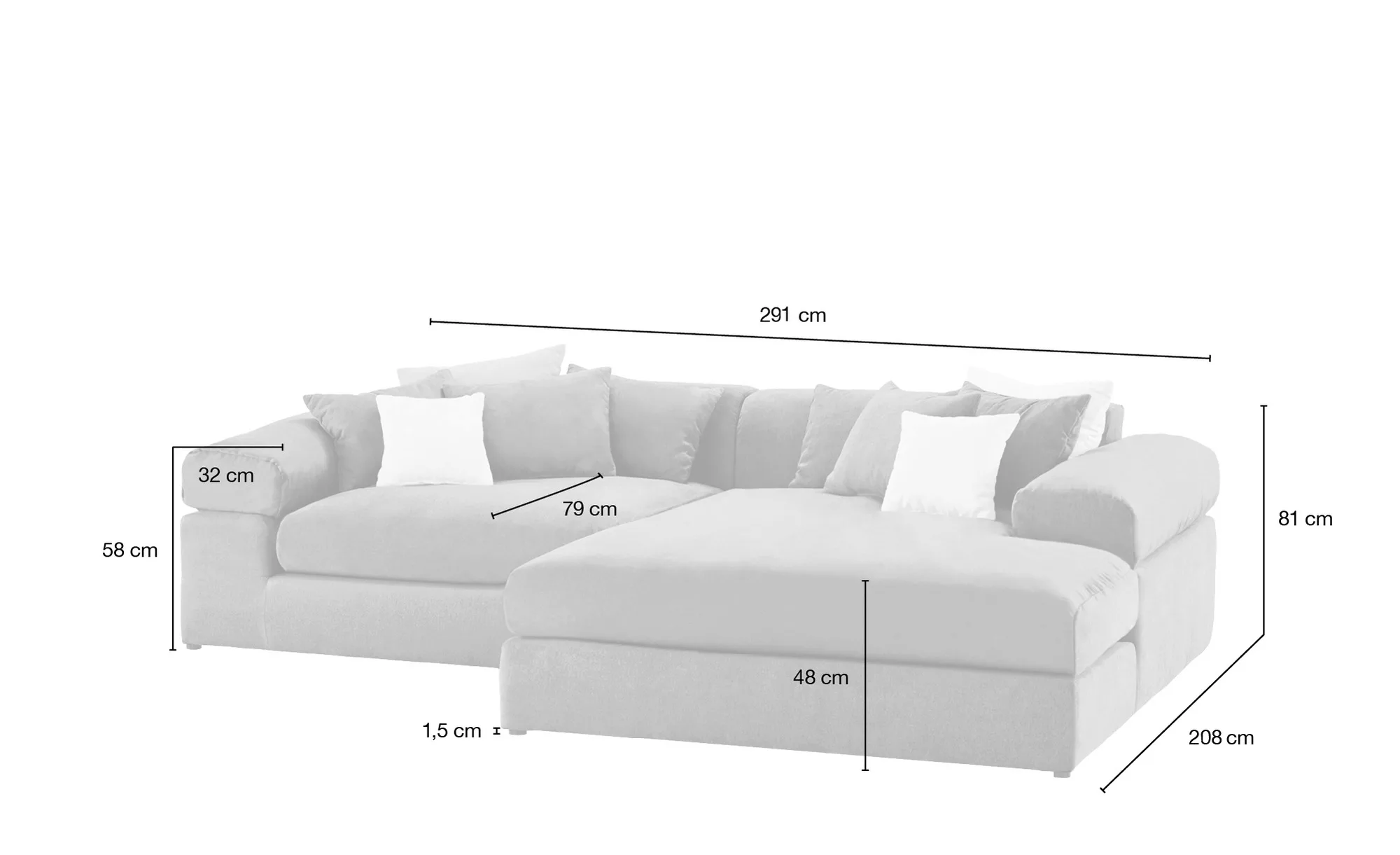 smart Ecksofa in trendigem Cordstoff Lianea ¦ grau ¦ Maße (cm): B: 291 H: 8 günstig online kaufen