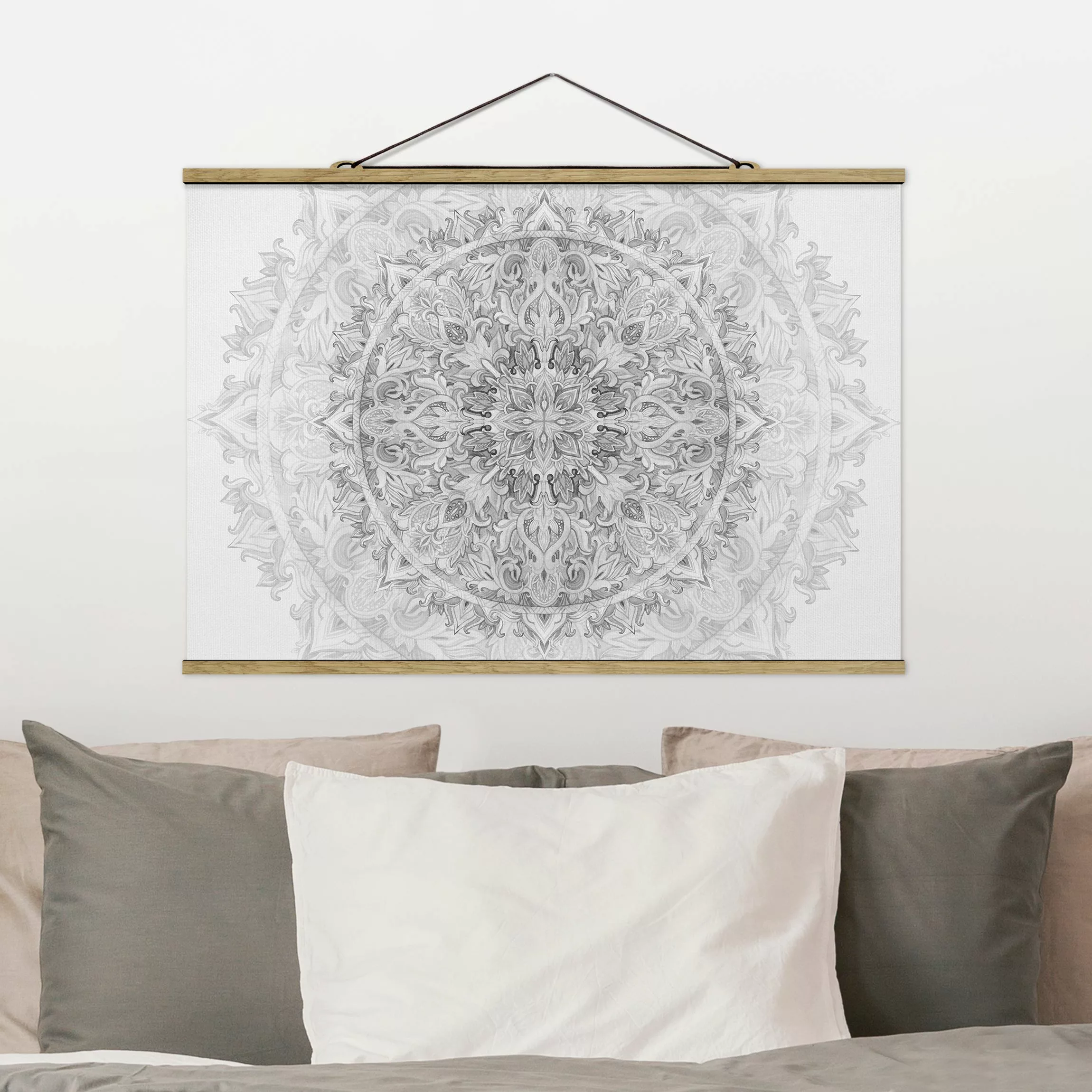 Stoffbild Mandala mit Posterleisten - Querformat Mandala Aquarell Ornament günstig online kaufen