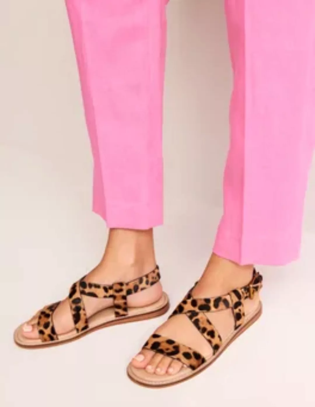 Flache Sandalen mit gekreuzten Riemen Damen Boden, Klassisches Leopardenmus günstig online kaufen