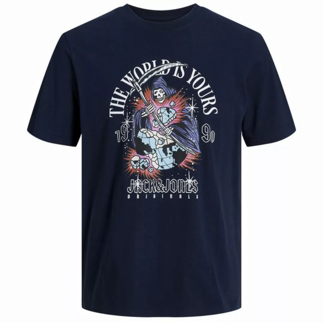 Jack & Jones Rundhalsshirt Große Größen Herren T-Shirt navy Totenkopfprint günstig online kaufen