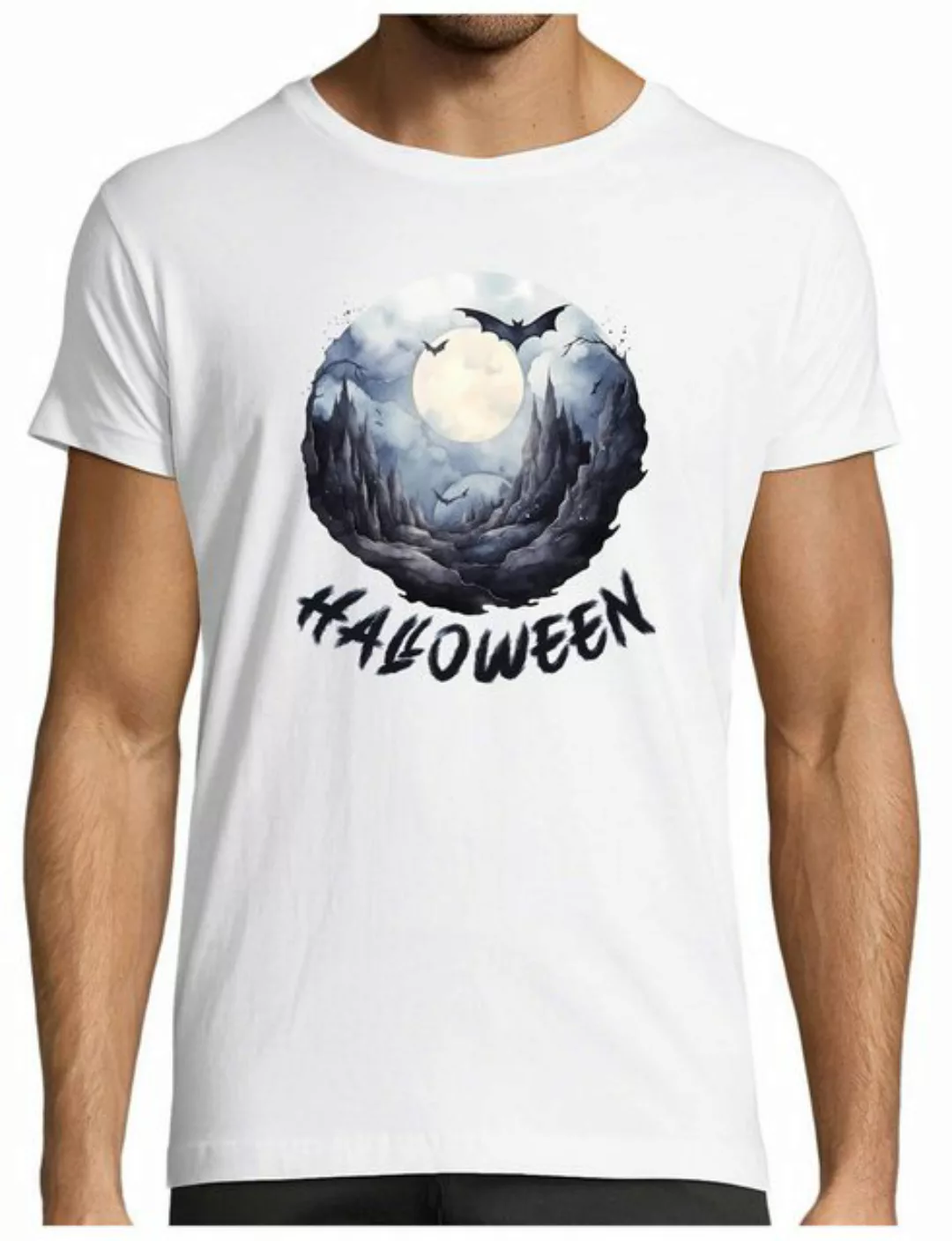 MyDesign24 T-Shirt Herren Halloween Shirt - Mond und Fledermaus Motiv Baumw günstig online kaufen