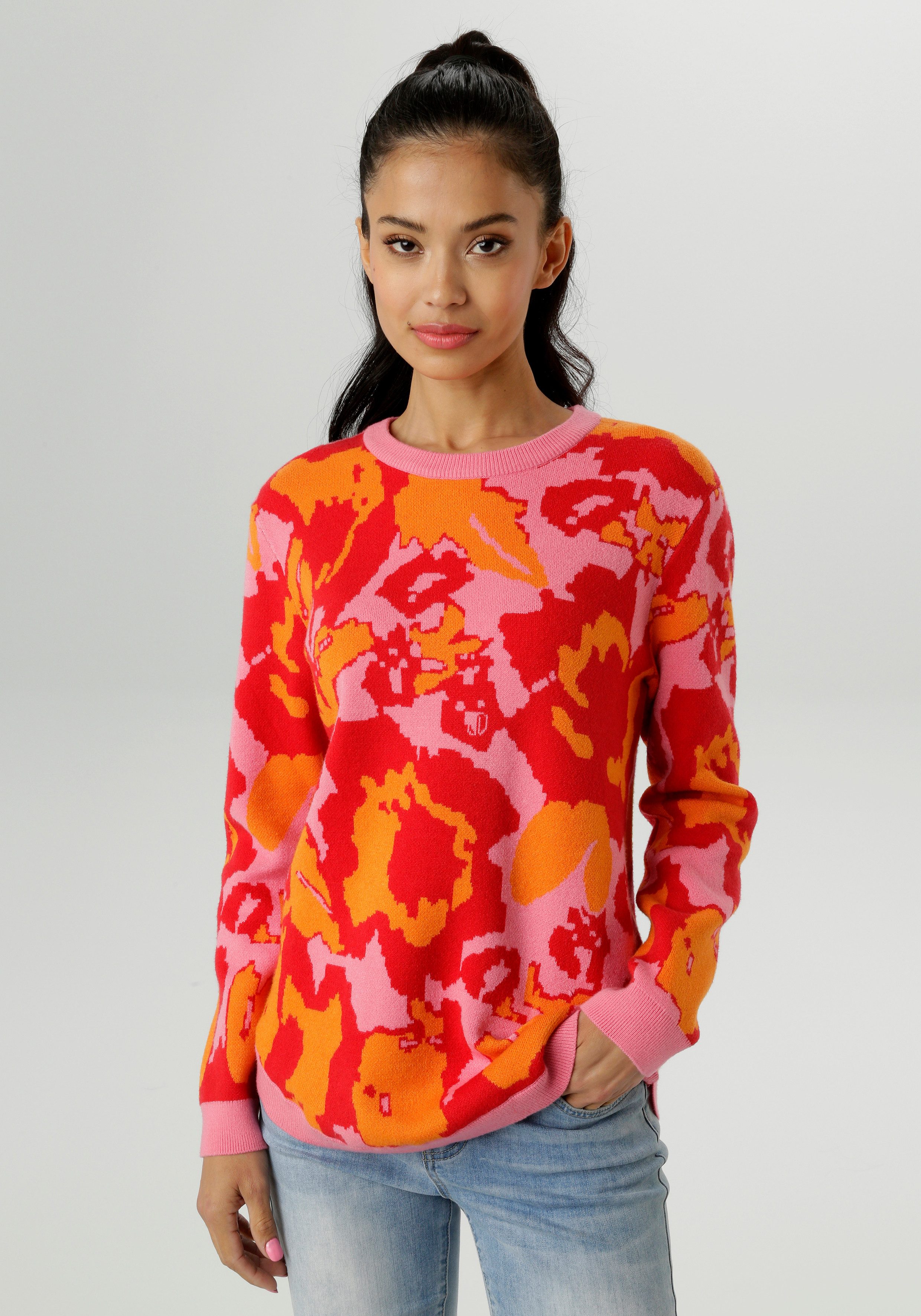 Aniston SELECTED Strickpullover im auffälligen, floralen günstig online kaufen