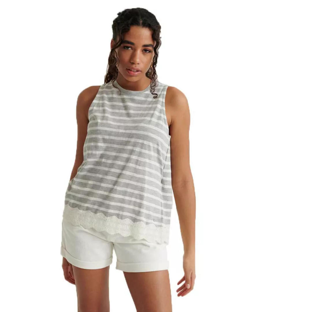 Superdry Lace Mix Ärmelloses T-shirt XS Grey Marl Stripe günstig online kaufen